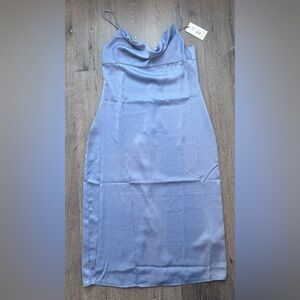 WeWoreWhat Satin Charmeuse Cowl Neck Midi Dress Slate Blue Size 10 NWT